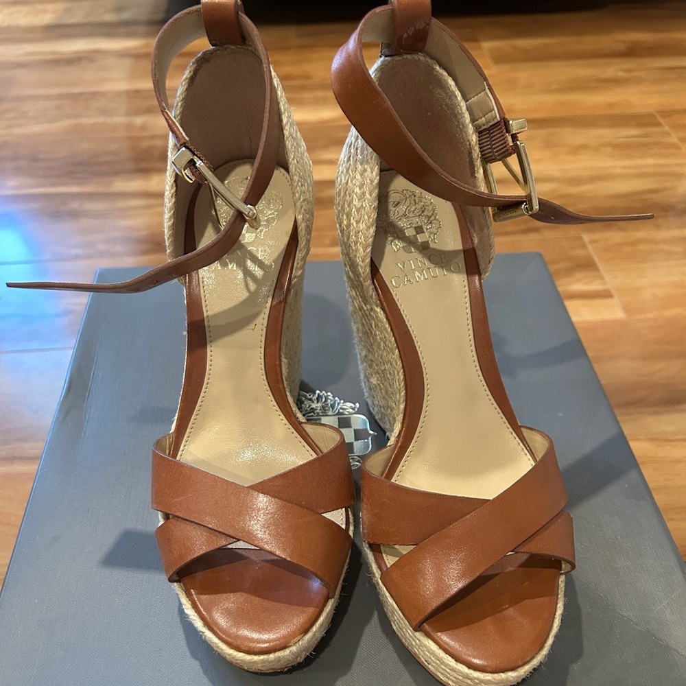 Brown Leather Wedge Sandals